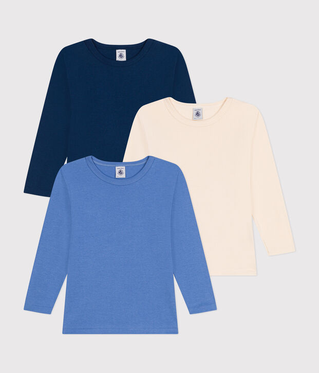Lot de 3 tee-shirts &agrave; manches longues unis en coton enfant multicouleur