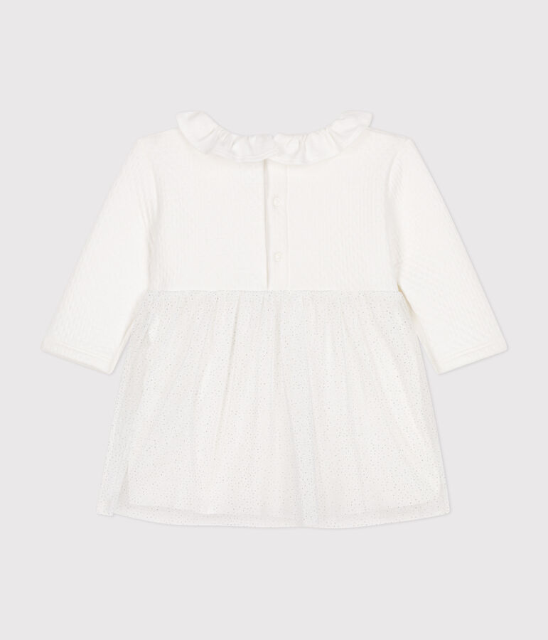 Robe en tubique et tulle b&eacute;b&eacute; blanc/gris
