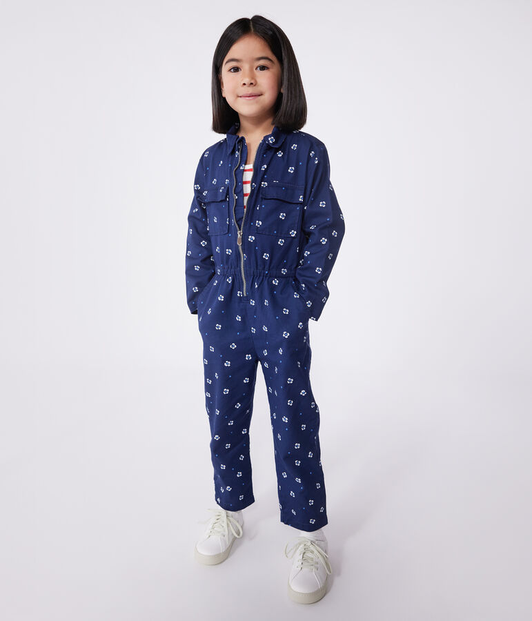 Combinaison enfant en coton manches longues fleurie bleu MEDIEVAL/blanc MARSHMALLOW