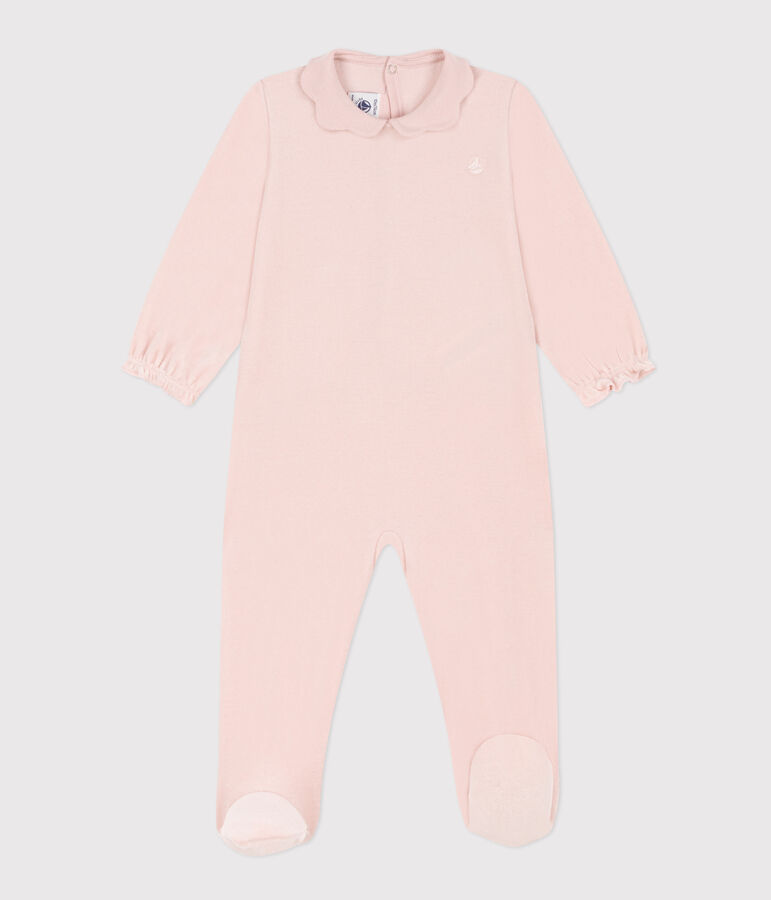 Pyjama b&eacute;b&eacute; uni rose en velours rose SALINE