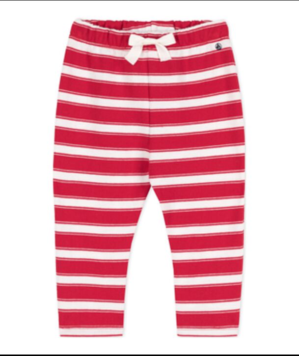 Pantalon b&eacute;b&eacute; en jersey &eacute;pais ray&eacute; rouge/blanc