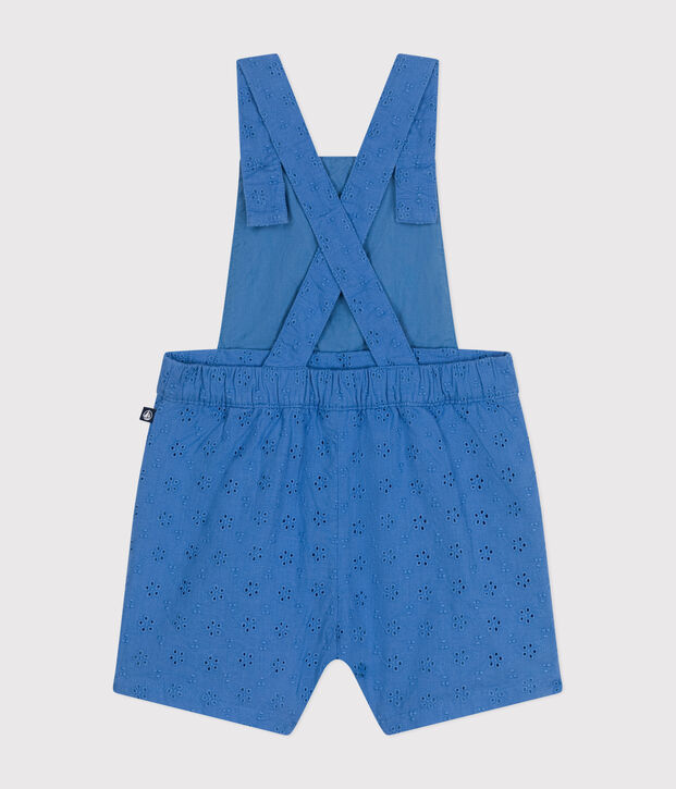 Salopette courte en broderie anglaise b&eacute;b&eacute; bleu