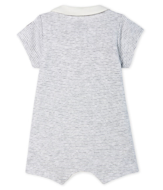Bodyjama court bébé en côte gris POUSSIERE/blanc MARSHMALLOW