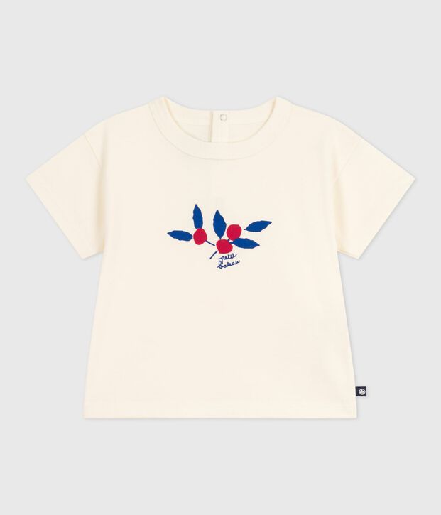 Tee-shirt b&eacute;b&eacute; en coton &agrave; manches longues, motif c&oelig;ur &eacute;cru/multicouleur