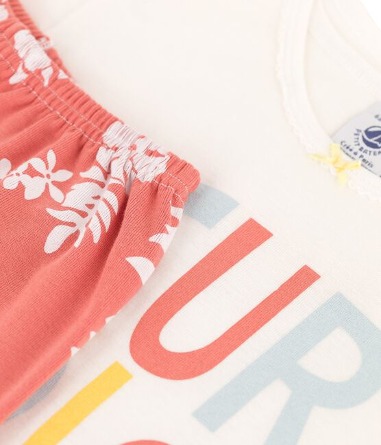 Pyjacourt Hawaï rose petite fille en coton blanc MARSHMALLOW/ PAPAYE