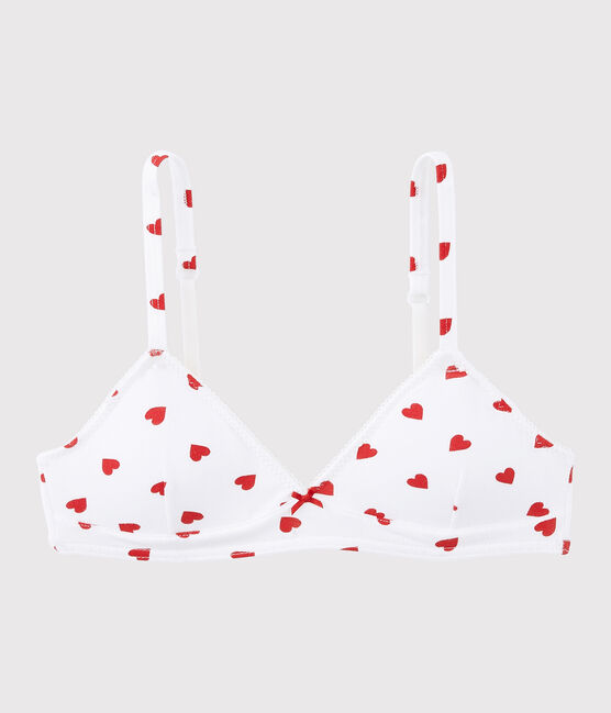 Soutien-gorge paddé cœur rouge fille en coton biologique  et elasthanne blanc MARSHMALLOW/rouge PEPS