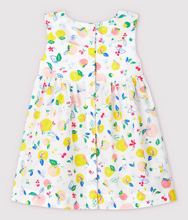 Robe manches courtes en popeline b&eacute;b&eacute; fille blanc/multicouleur