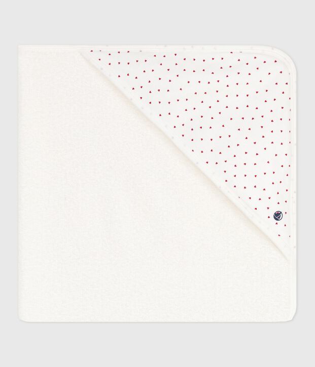 Carr&eacute; de bain b&eacute;b&eacute; en coton blanc/rouge