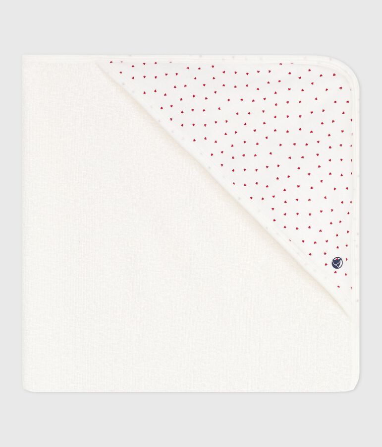 Carr&eacute; de bain b&eacute;b&eacute; en coton blanc/rouge
