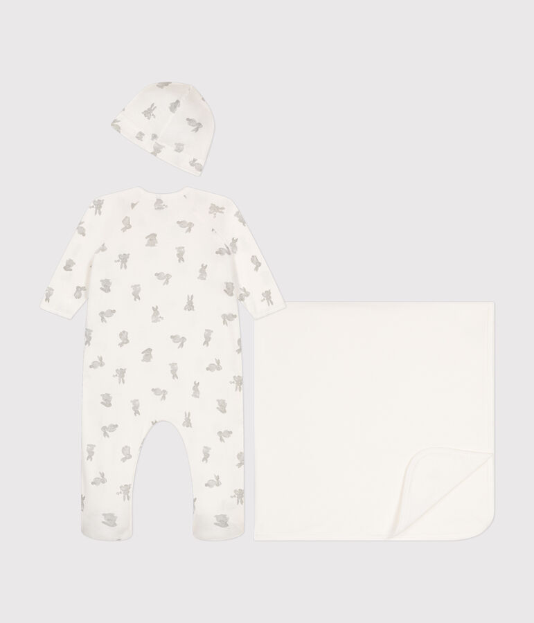 Lot 3 pi&egrave;ces en coton b&eacute;b&eacute; blanc MARSHMALLOW/gris GRIS