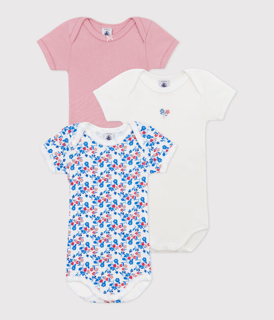 Lot de 3 bodies manches courtes en coton fleuri bébé variante 1