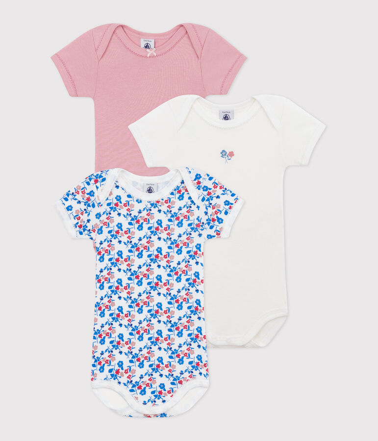 Lot de 3 bodies manches courtes en coton fleuri b&eacute;b&eacute; variante 1