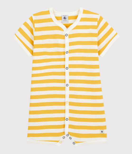 Combicourt à rayures bébé en coton jaune OCRE/blanc MARSHMALLOW