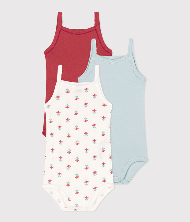 Lot de 3 bodies bretelles fleurs en coton multicouleur