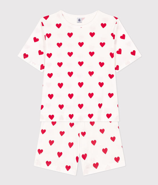 Pyjacourt cœur en coton femme blanc MARSHMALLOW/rouge TERKUIT