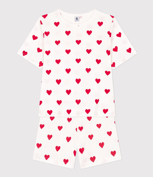 Pyjacourt c&oelig;ur en coton femme blanc/rouge