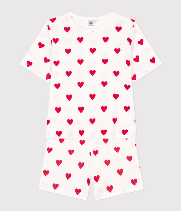 Pyjacourt c&oelig;ur en coton femme blanc/rouge