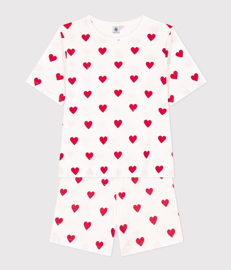 Pyjacourt c&oelig;ur femme en coton blanc MARSHMALLOW/rouge TERKUIT