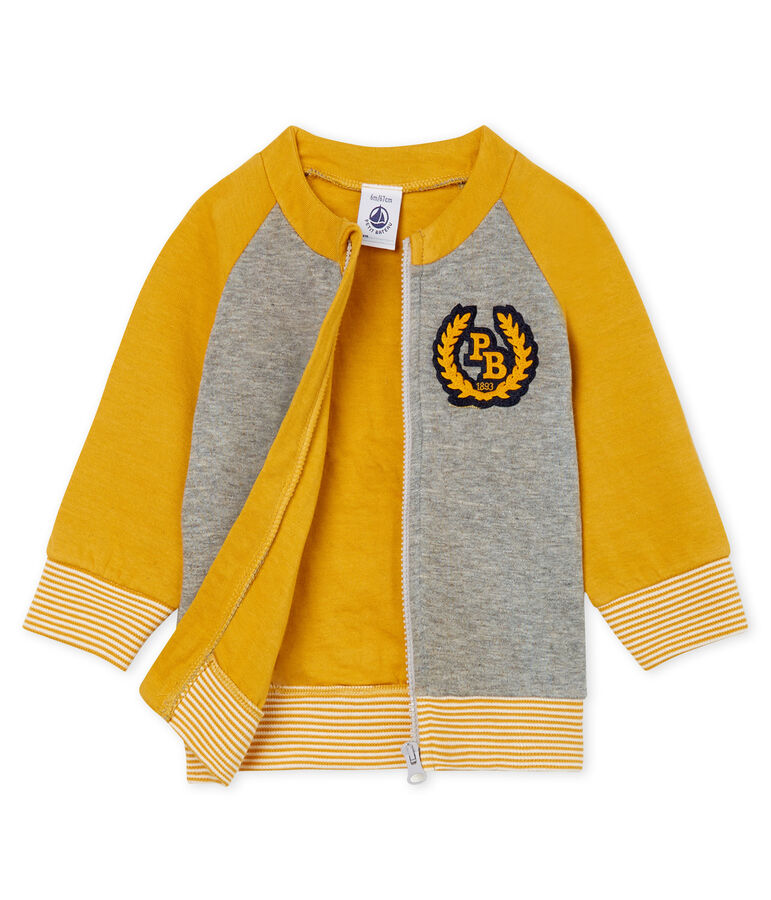 Cardigan zipp&eacute; b&eacute;b&eacute; gar&ccedil;on en tubique gris/jaune