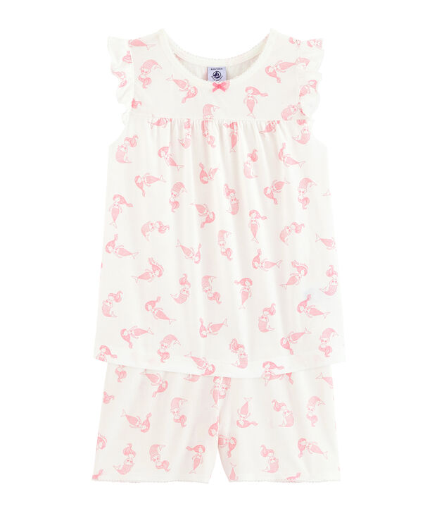 Pyjacourt petite fille en coton fin blanc/rose