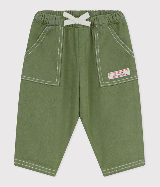 Pantalon bébé en denim coloré uni vert OLIVINE