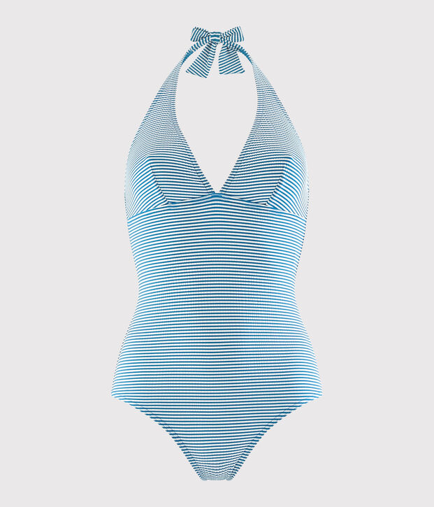 Maillot de bain 1 pi&egrave;ce recycl&eacute; Femme bleu/blanc