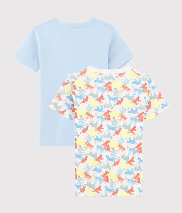 Lot de 2 tee-shirts manches courtes imprim&eacute; chats petit gar&ccedil;on en coton biologique multicouleur