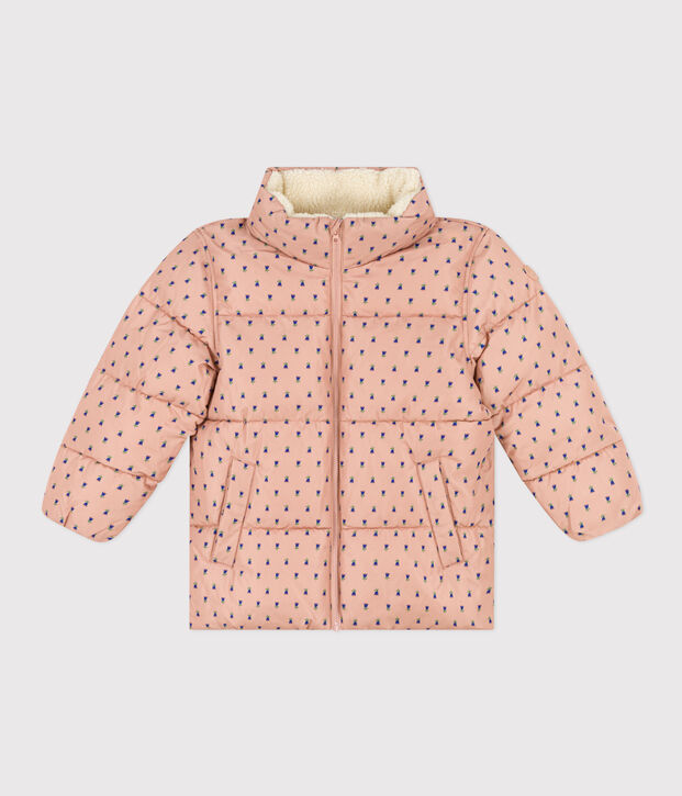 Doudoune avec capuche r&eacute;tractable enfant fille beige/multicouleur