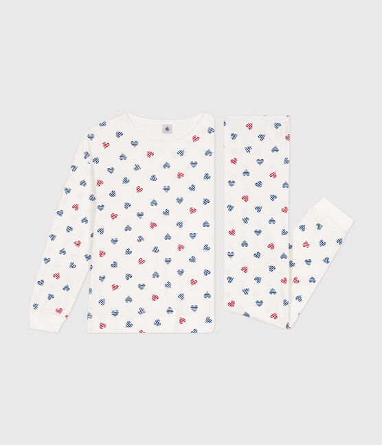 Pyjama femme en coton imprimé cœurs blanc MARSHMALLOW/blanc MULTICO