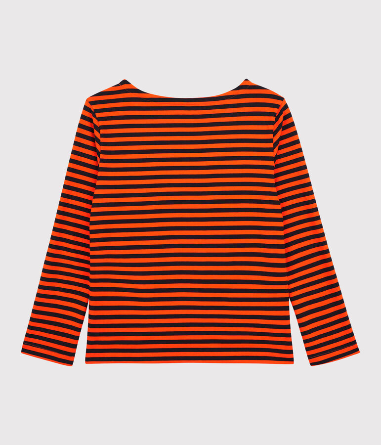 T-shirt marini&egrave;re en coton Femme bleu/orange