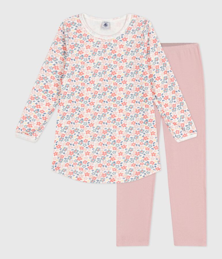 Chemise de nuit et legging enfant en velours imprim&eacute; fleurs rose JOLI/blanc MULTICO