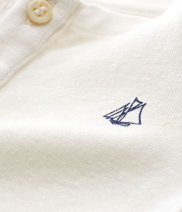 Tee-shirt manches longues b&eacute;b&eacute; gar&ccedil;on en coton lin blanc
