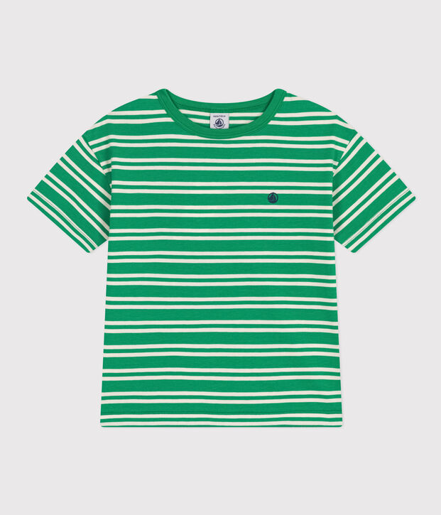 Tee-shirt ray&eacute; en jersey enfant gar&ccedil;on vert/&eacute;cru