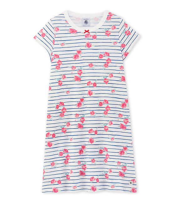 Chemise de nuit fille imprimée blanc ECUME/bleu MAJOR/ MULTICO