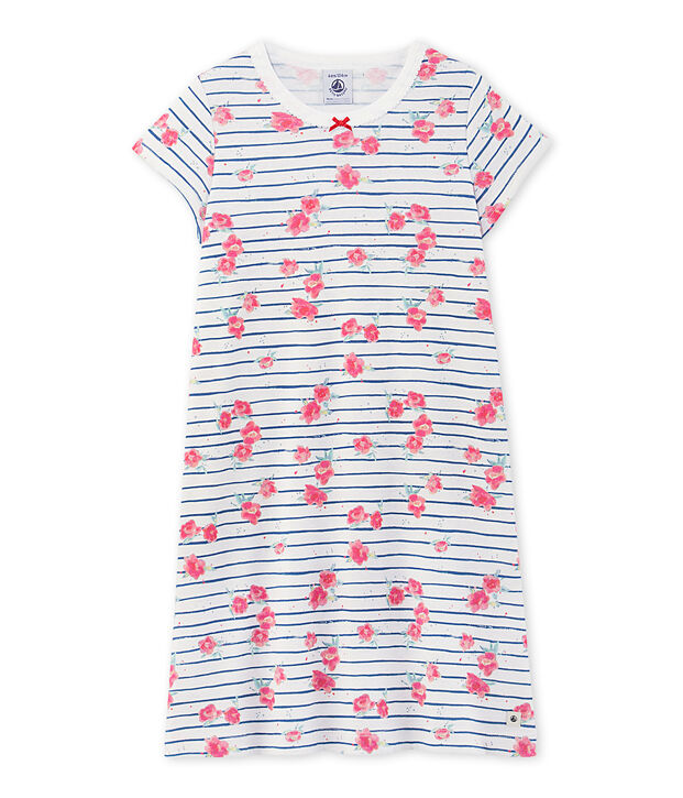 Chemise de nuit fille imprim&eacute;e blanc/bleu/multicouleur