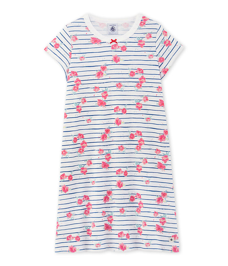 Chemise de nuit fille imprim&eacute;e blanc/bleu/multicouleur