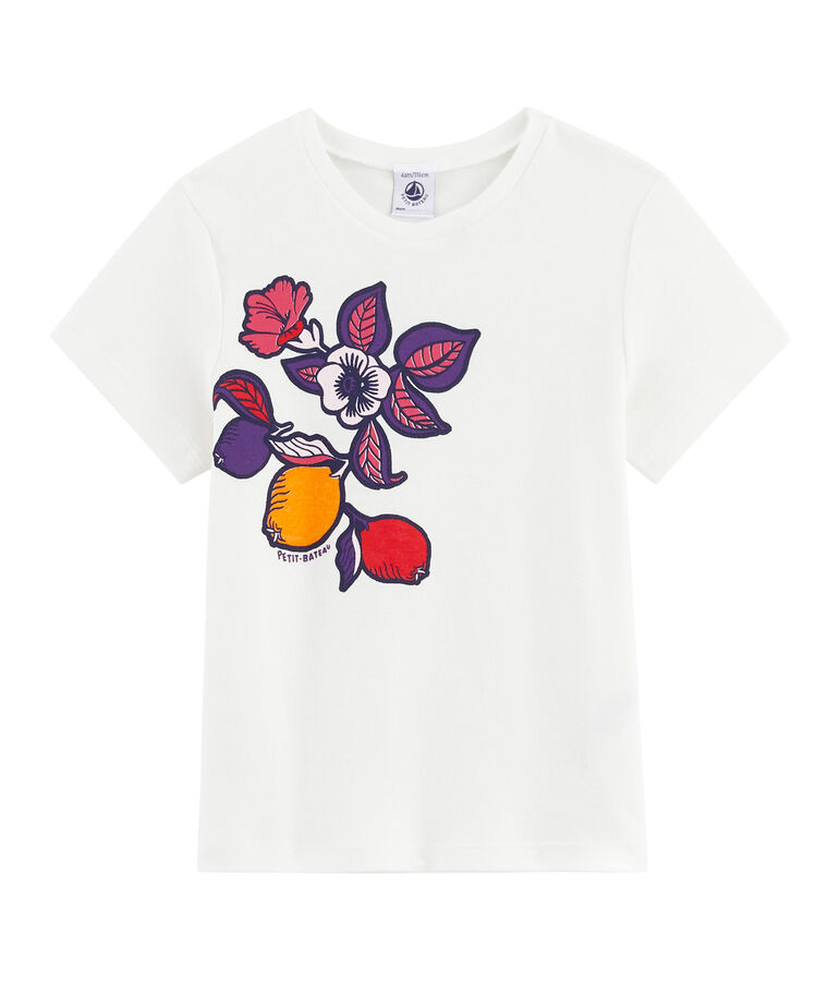 Tee-shirt manches courtes enfant fille blanc/rose