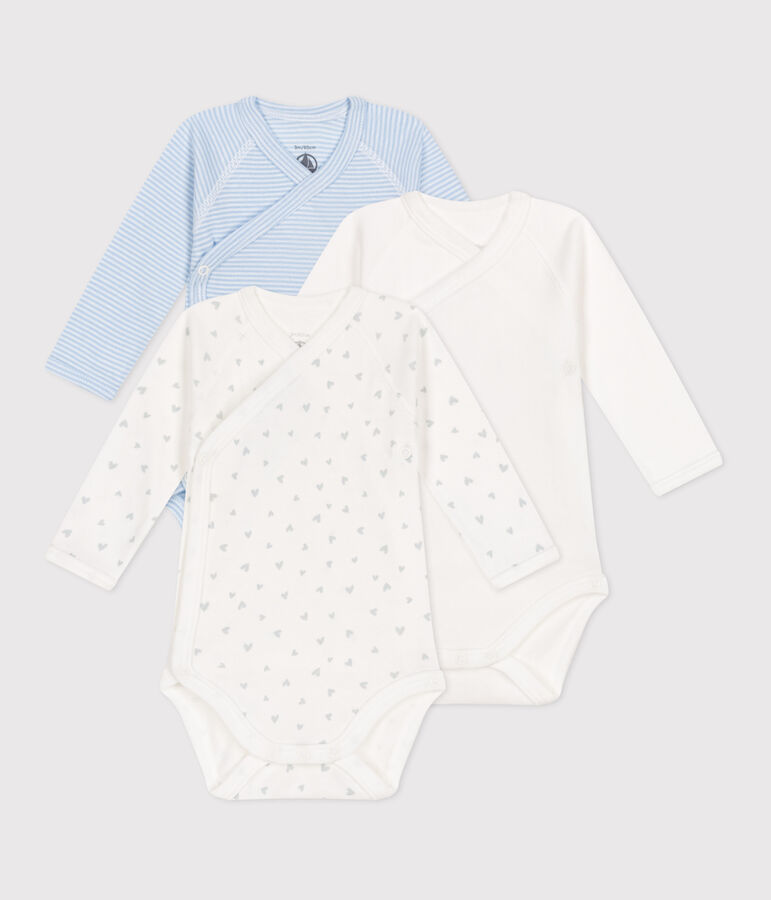Lot de 3 bodies crois&eacute;s manches longues en coton imprim&eacute; b&eacute;b&eacute; variante 1