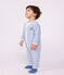Pyjama b&eacute;b&eacute; en coton &eacute;ponge sans pieds &agrave; rayures bleu/&eacute;cru
