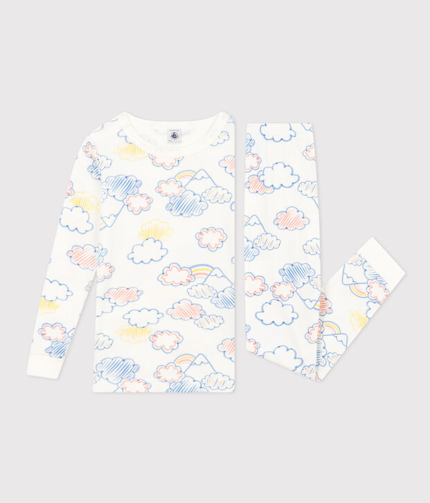 Pyjama ajust&eacute; en coton imprim&eacute; arc-en-ciel enfant blanc/multicouleur