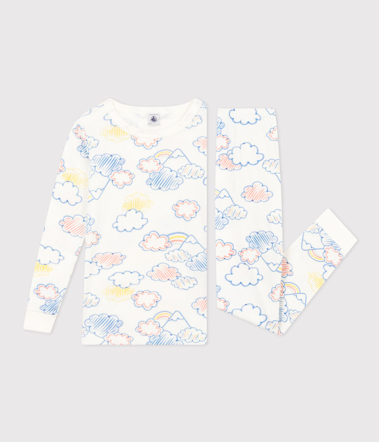 Pyjama ajust&eacute; en coton imprim&eacute; arc-en-ciel enfant blanc MARSHMALLOW/blanc MULTICO