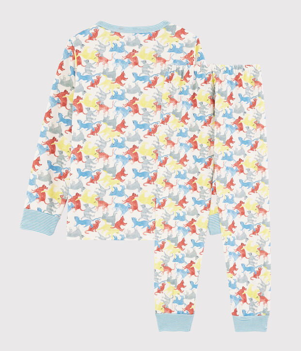 Pyjama imprim&eacute; chats petit gar&ccedil;on en molleton blanc/multicouleur