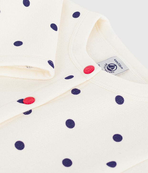 Cardigan enfant en coton imprim&eacute; pois bleu/bleu