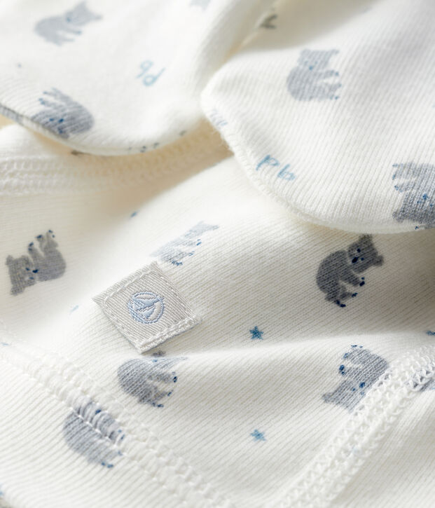 Lot bonnet naissance et moufles b&eacute;b&eacute; en c&ocirc;te multicouleur