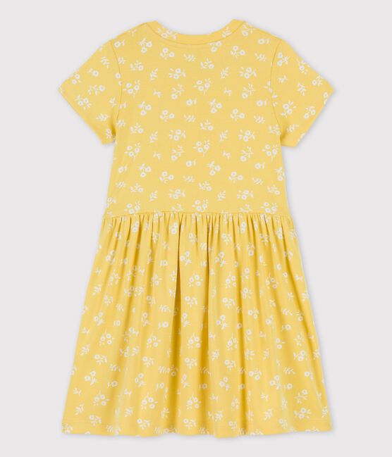 Robe manches courtes en coton enfant fille jaune ORGE/blanc MARSHMALLOW