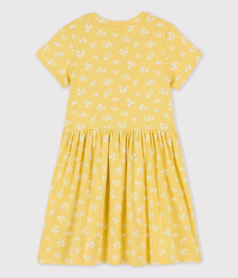 Robe manches courtes en coton enfant fille jaune ORGE/blanc MARSHMALLOW