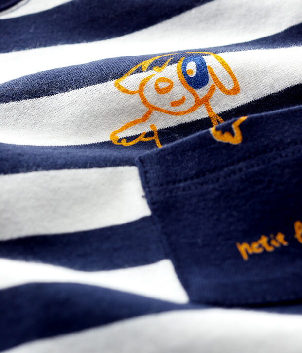 Combinaison courte en jersey ray&eacute; b&eacute;b&eacute; gar&ccedil;on bleu/blanc