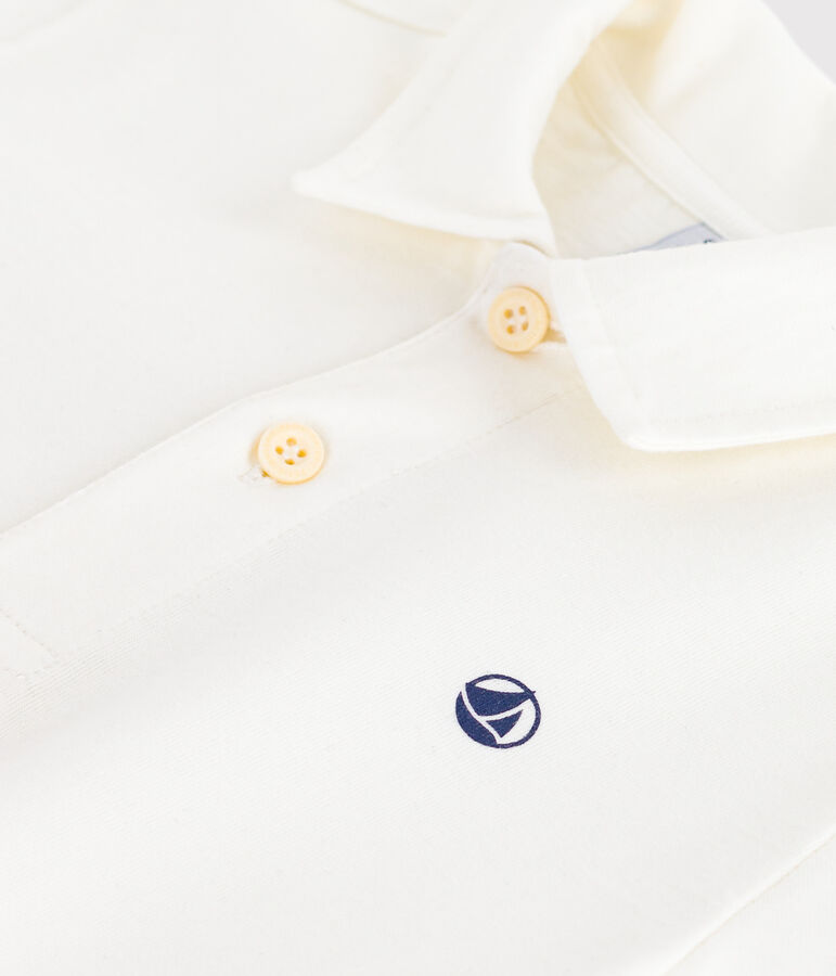 Polo enfant en coton &agrave; manches courtes uni blanc MARSHMALLOW