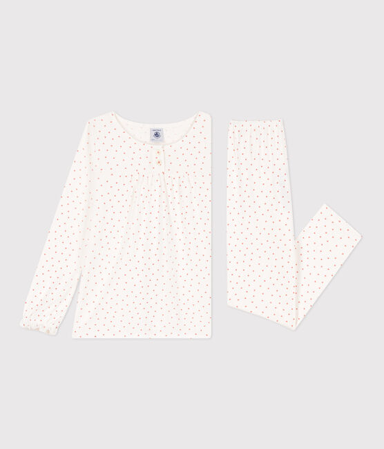 Pyjama cœur petite fille en coton blanc MARSHMALLOW/ PAPAYE