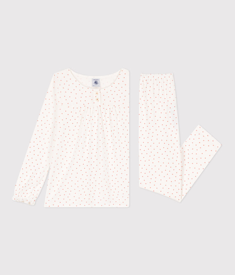 Pyjama c&oelig;ur petite fille en coton blanc/rose